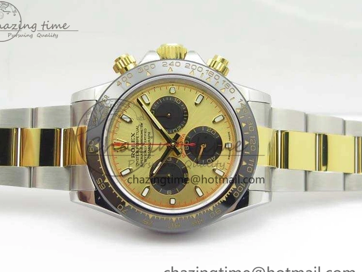 1230 FlexibleFit Daytona SS YG Ceramic Bezel JH Best Edition Gold Dial On SS YG Bracelet A 3528